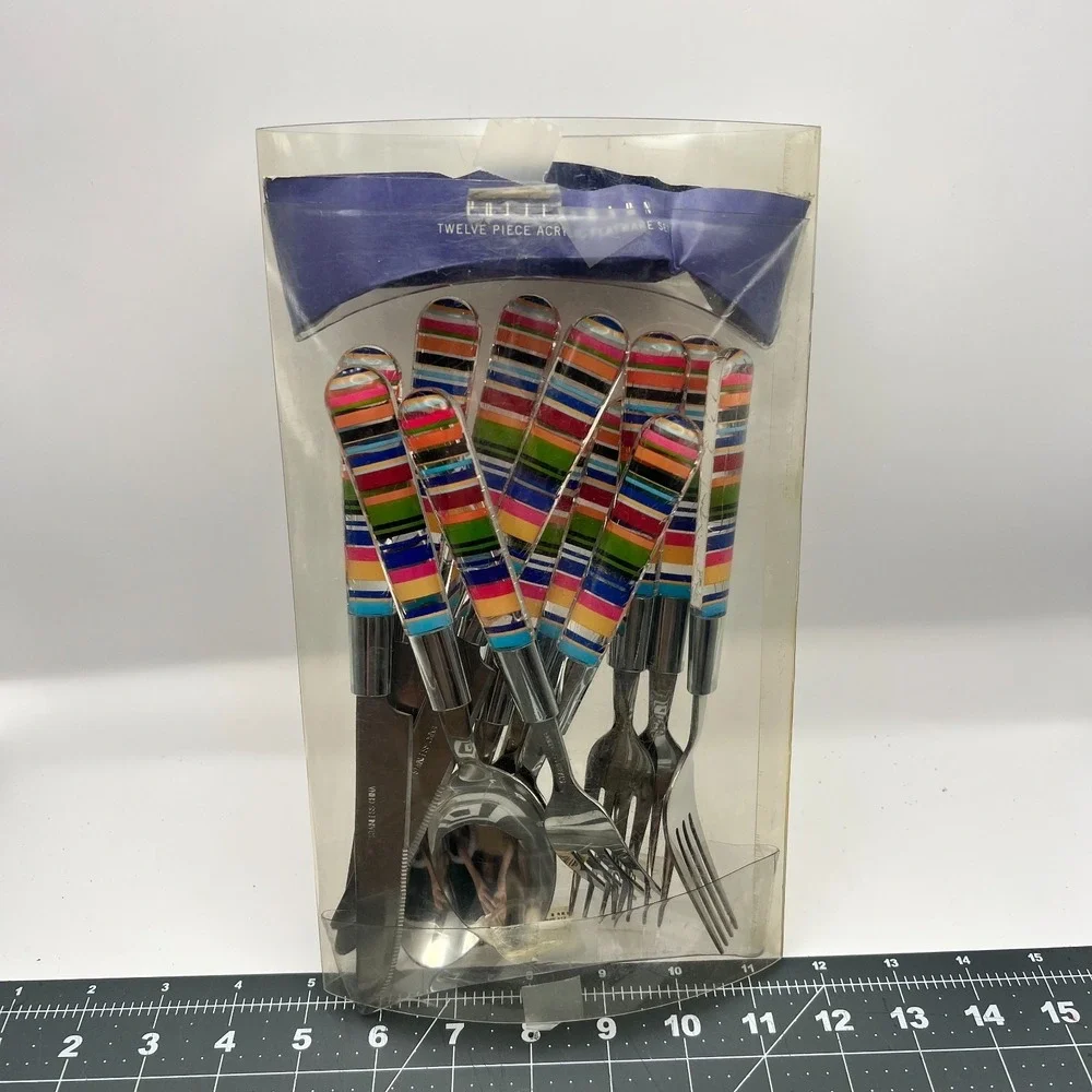 Pottery Barn Al Fresco Stripe Placemats & Acrylic Flatware Summer Table Set
